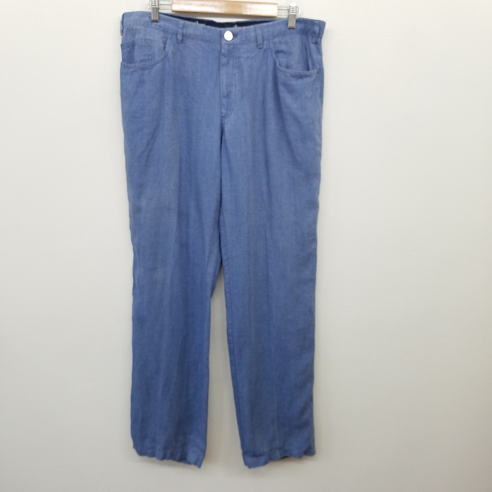 Brioni Marmolada 100% Linen Blue Italy Pants Size 54R